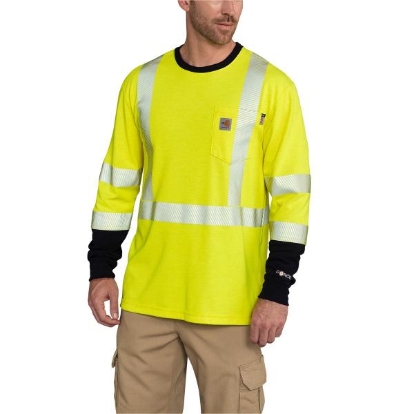 Carhartt FR HI-VIS Class 3 Dual Hazard Color Block Pocket L/S Shirt - Hi-Vis Yellow/Navy